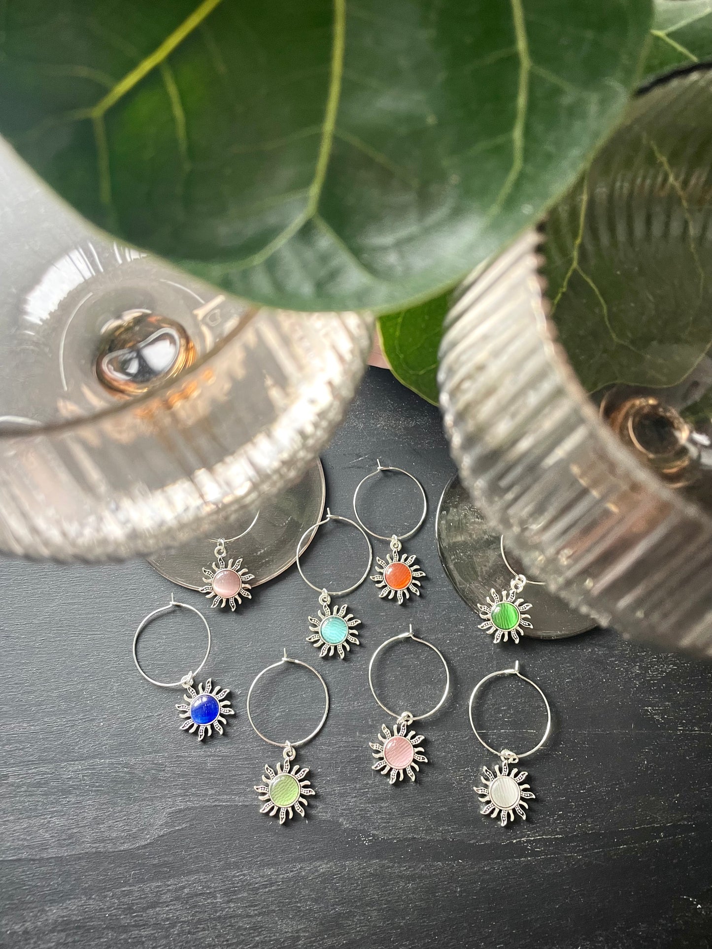 Wine glass charms “Silver Sun” (8pcs)