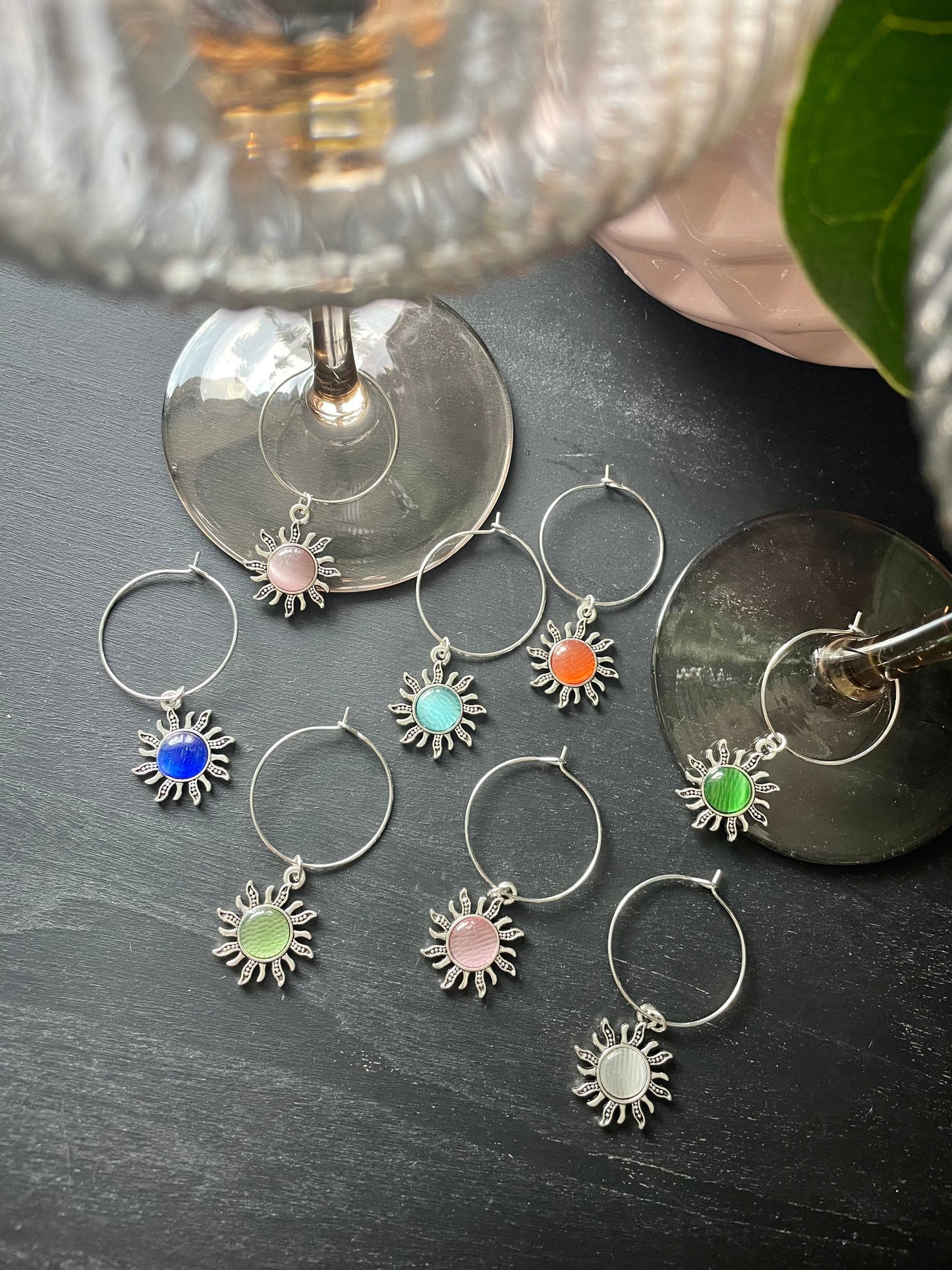 Wine glass charms “Silver Sun” (8pcs)