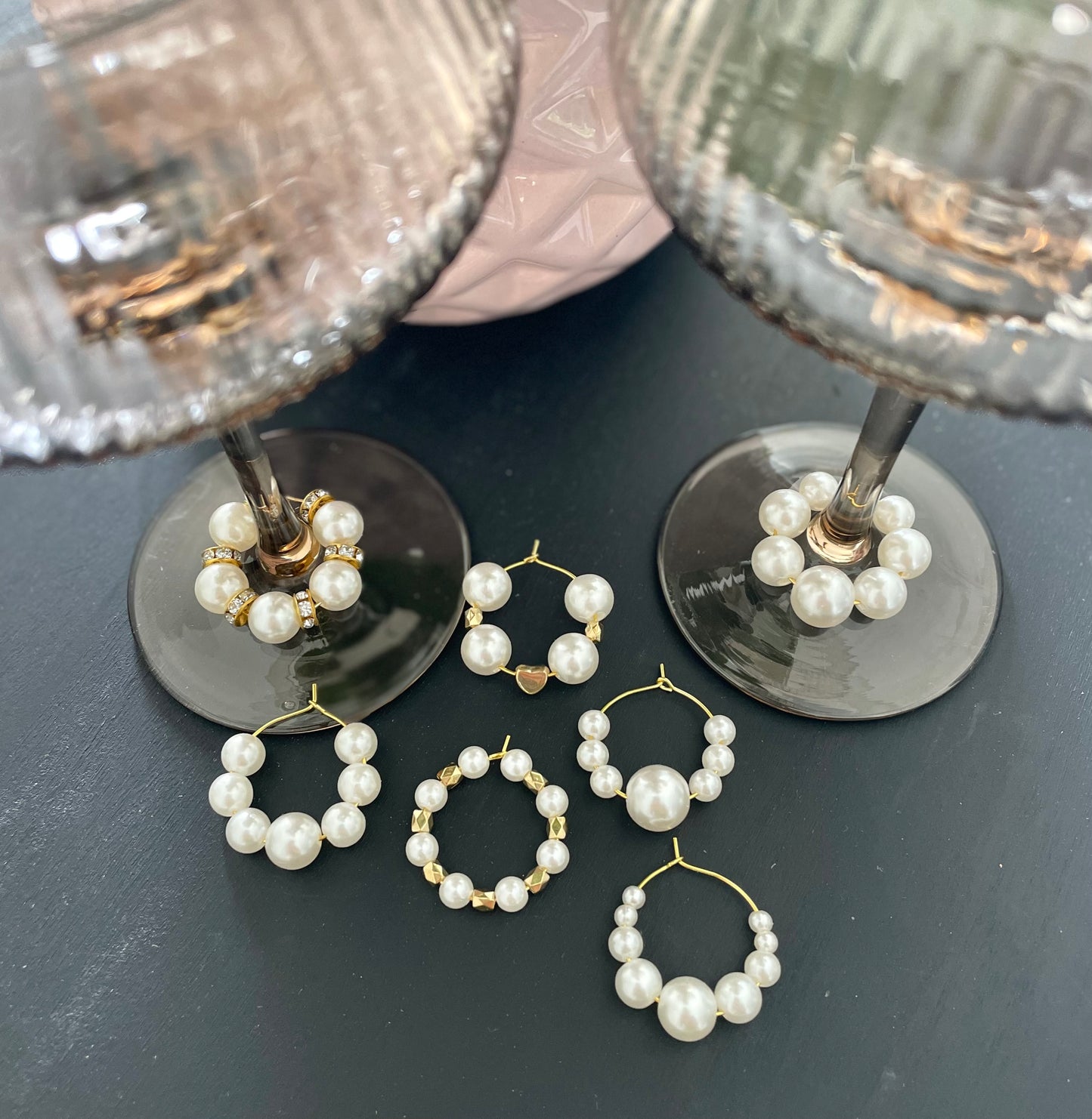 Wine glass charms “Full Golden Pearl” (7 pcs)