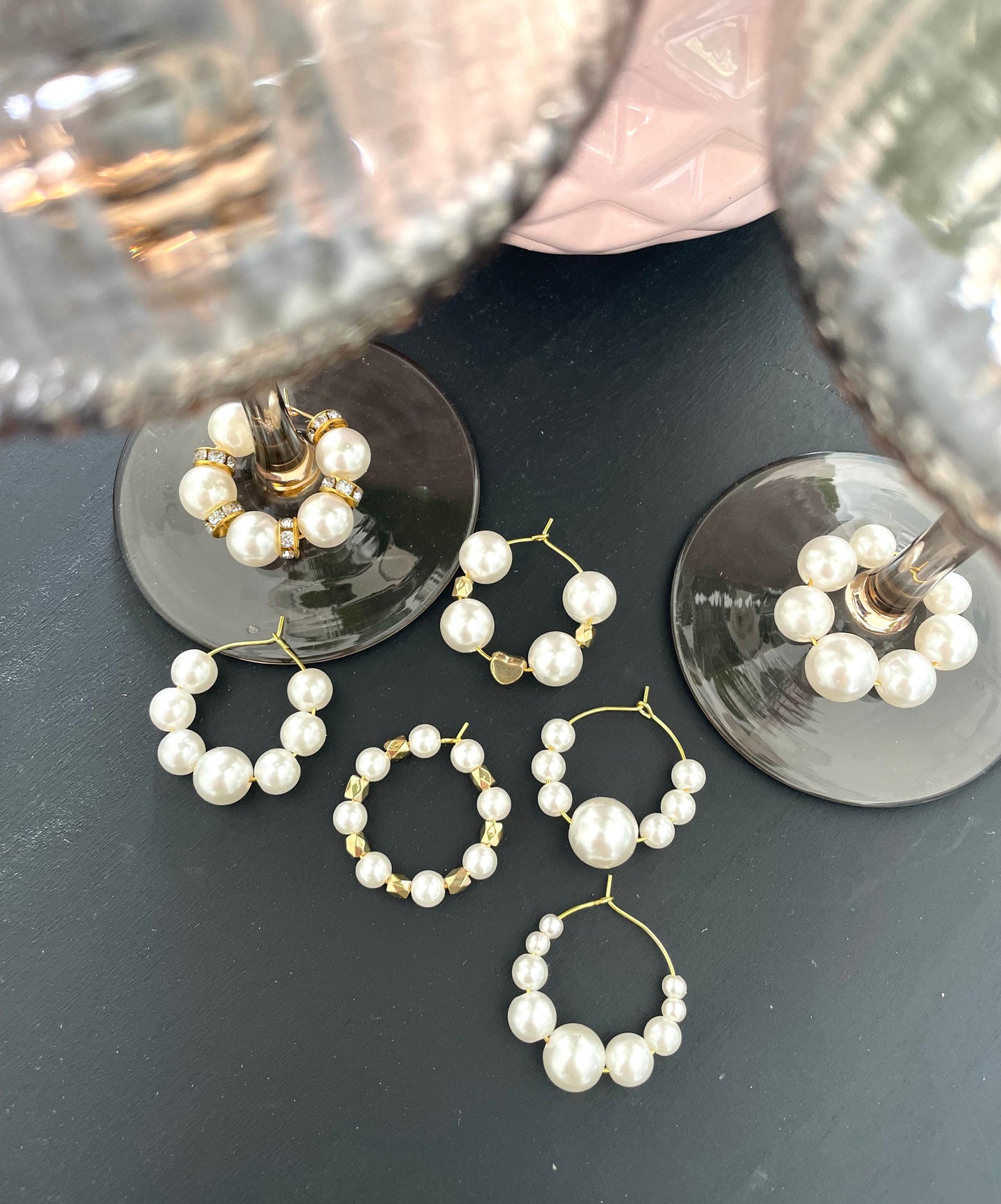 Wine glass charms “Full Golden Pearl” (7 pcs)