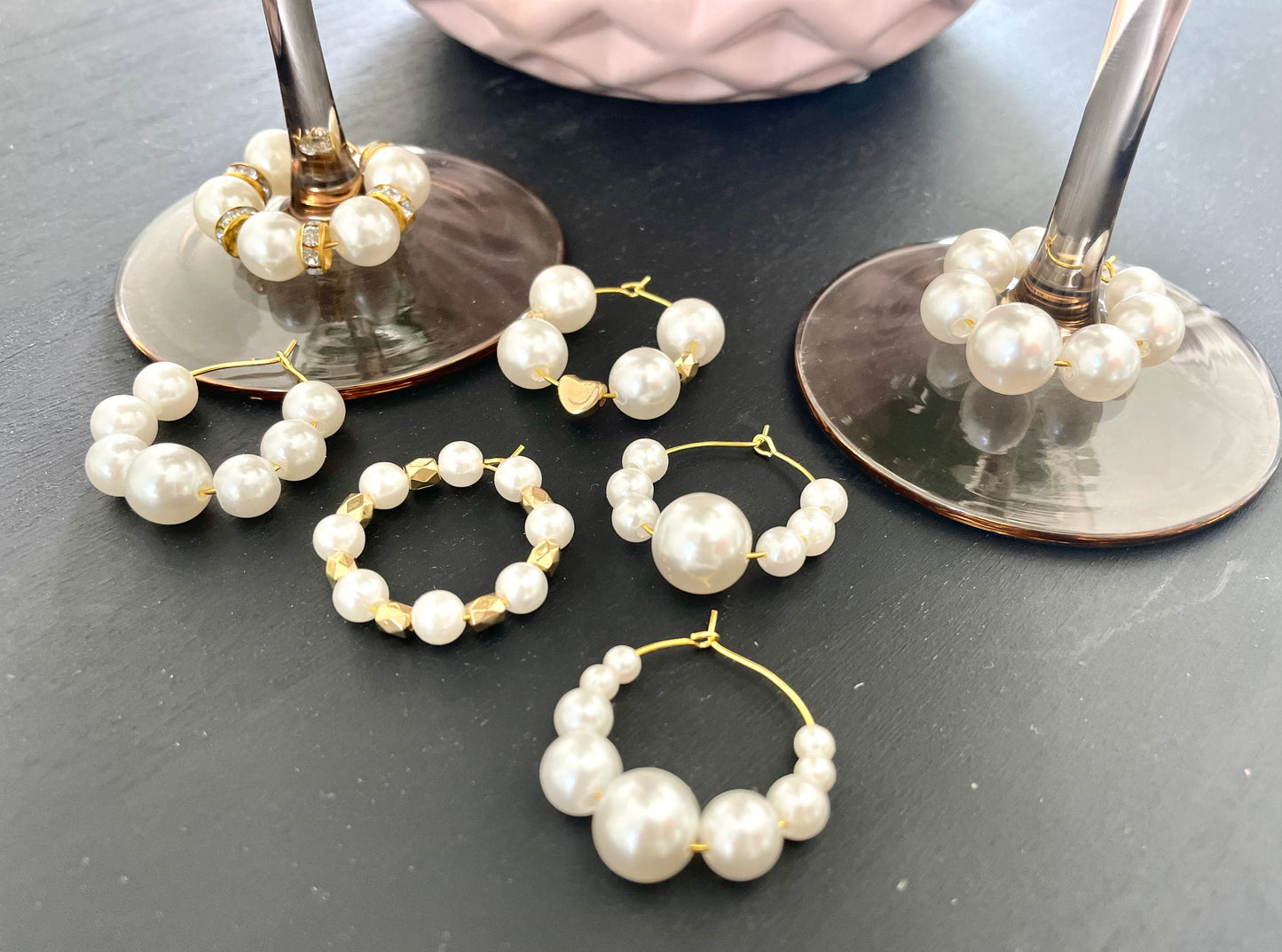 Wine glass charms “Full Golden Pearl” (7 pcs)