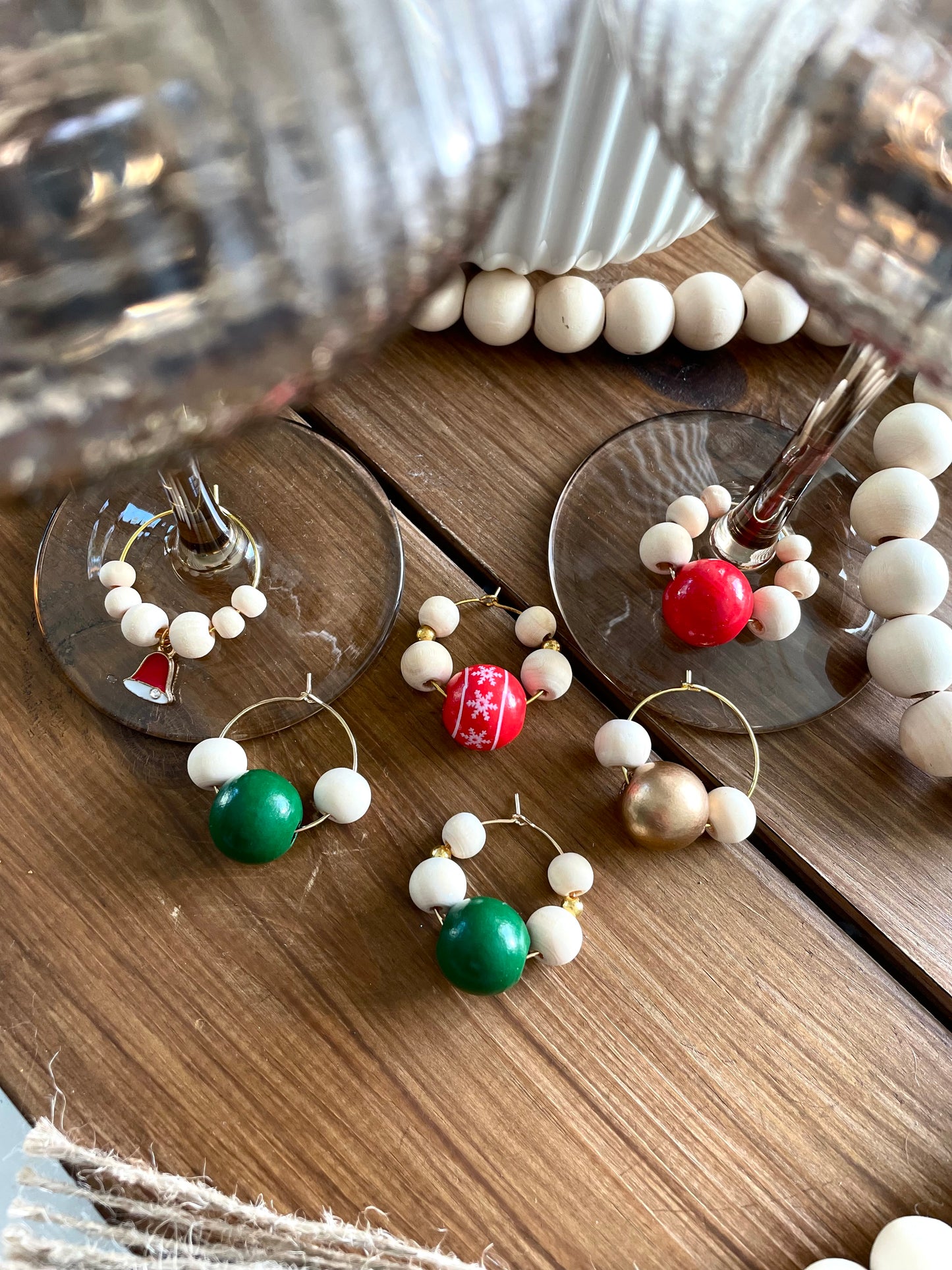 Wine glass charms Wood Winter (6pcs)