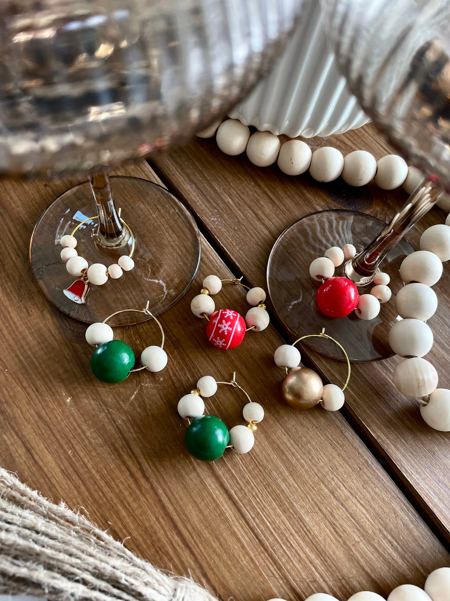 Wine glass charms Wood Winter (6pcs)